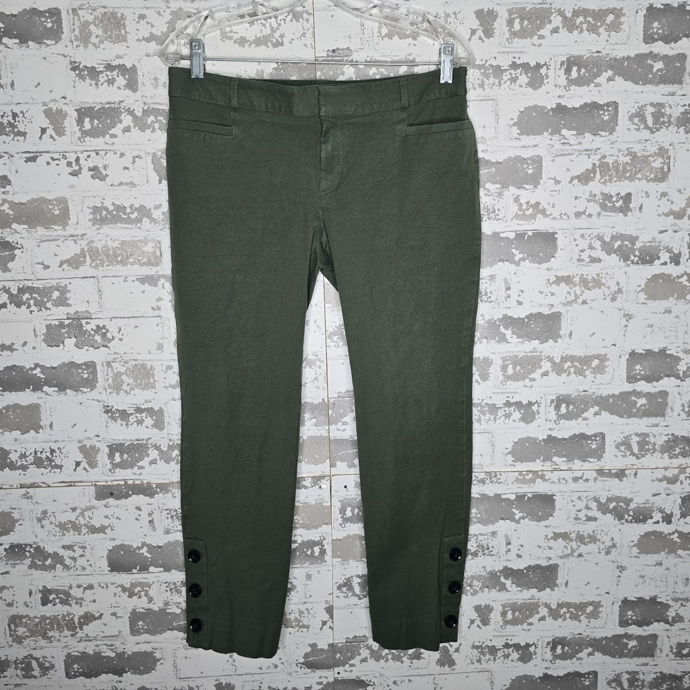 Banana Republic Sloan Pants Womens‎ 8 Military Green Capri Ankle Slits Buttons